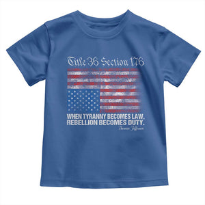 American Flag Upside Down Thomas Jefferson Toddler T Shirt When Tyranny Becomes Law Rebellion Becomes Duty TS09 Royal Blue Print Your Wear