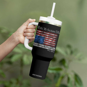 American Flag Upside Down Thomas Jefferson Tumbler With Handle When Tyranny Becomes Law Rebellion Becomes Duty TS09 Print Your Wear