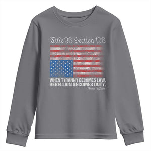 American Flag Upside Down Thomas Jefferson Youth Sweatshirt When Tyranny Becomes Law Rebellion Becomes Duty TS09 Charcoal Print Your Wear