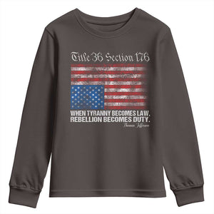 American Flag Upside Down Thomas Jefferson Youth Sweatshirt When Tyranny Becomes Law Rebellion Becomes Duty TS09 Dark Chocolate Print Your Wear