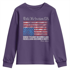 American Flag Upside Down Thomas Jefferson Youth Sweatshirt When Tyranny Becomes Law Rebellion Becomes Duty TS09 Purple Print Your Wear