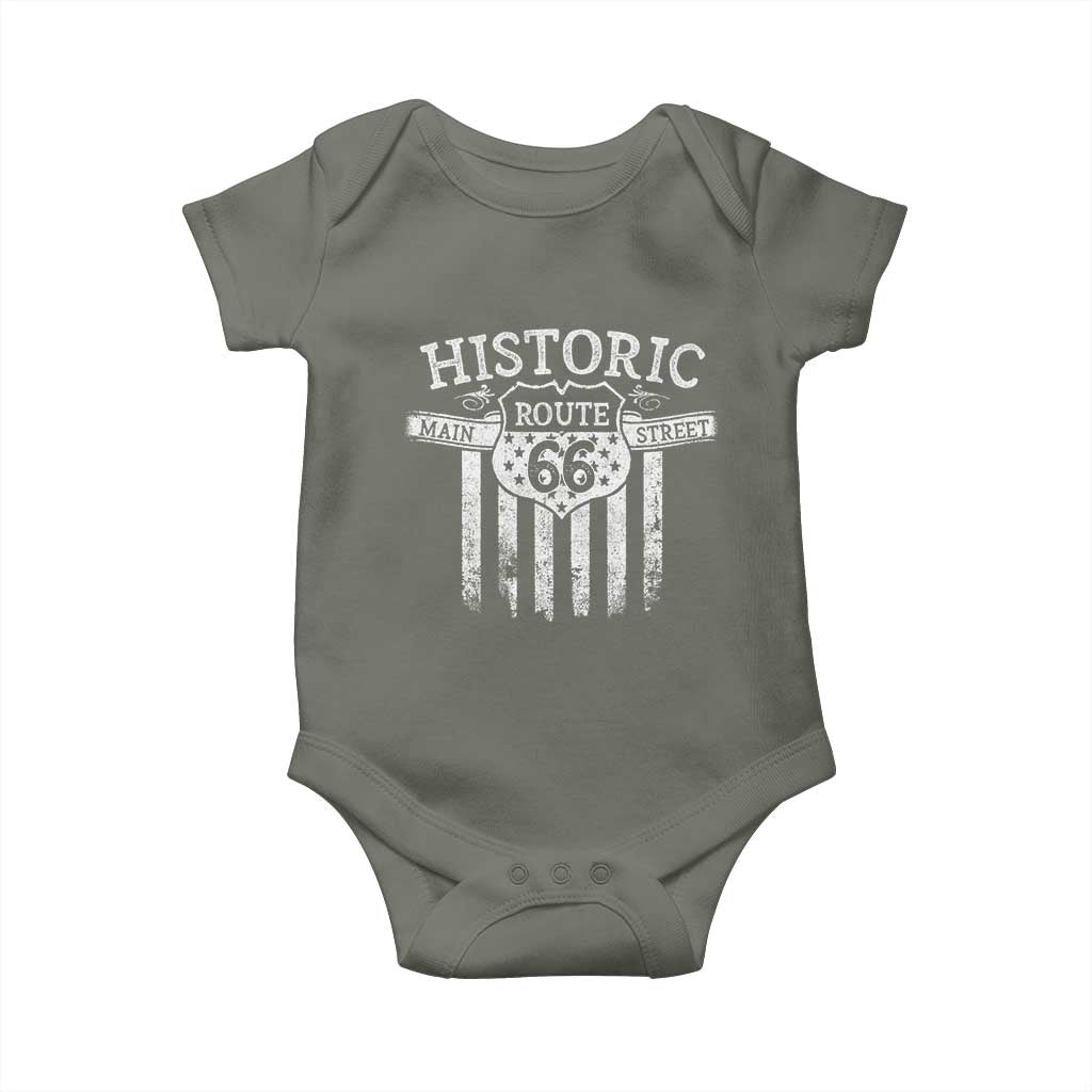 Historic Highway Mother Road 66 Baby Onesie Main Street Of America TS09 Military Green Print Your Wear