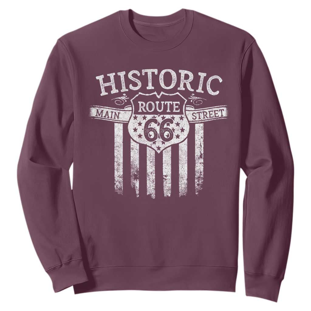 Historic Highway Mother Road 66 Sweatshirt Main Street Of America TS09 Maroon Print Your Wear
