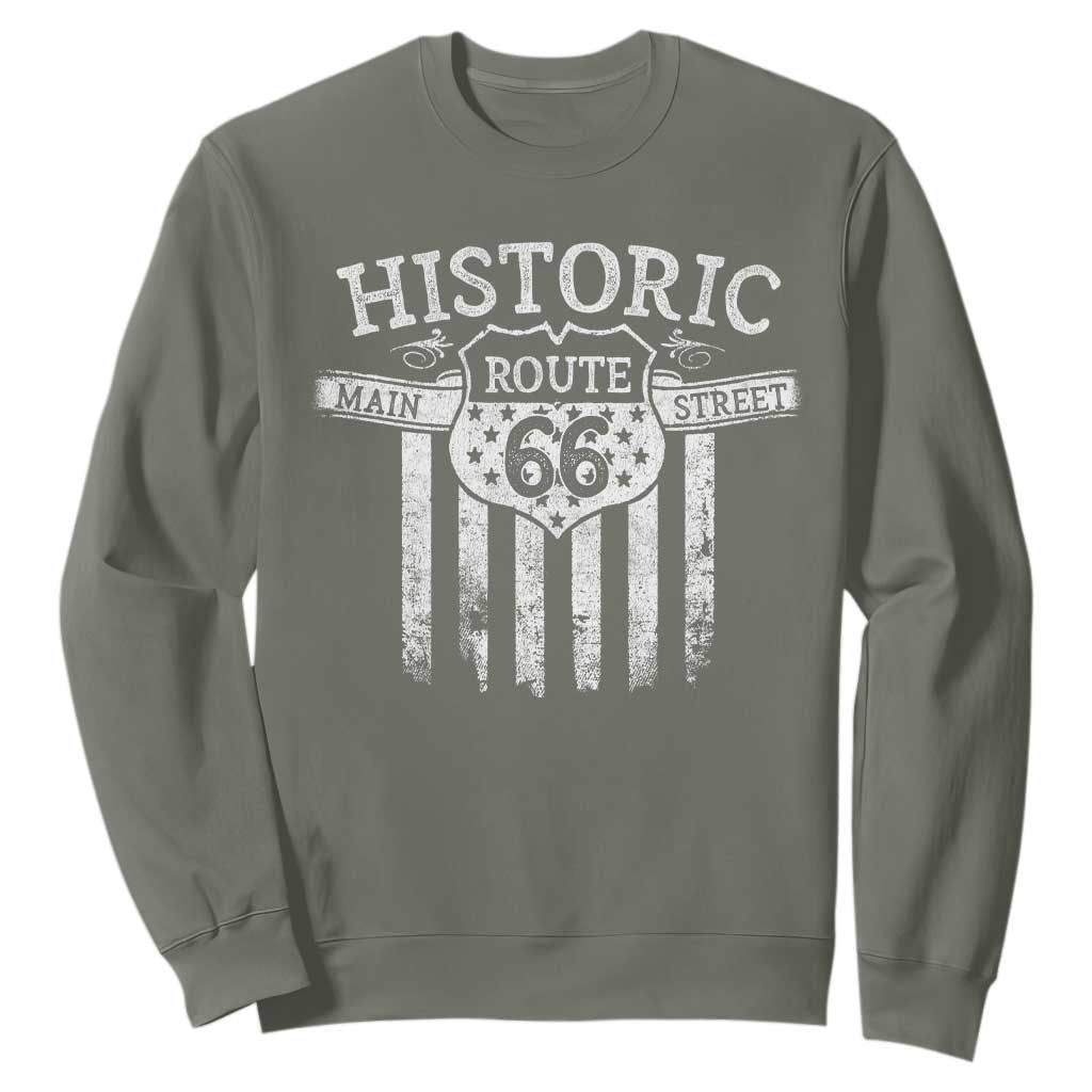 Historic Highway Mother Road 66 Sweatshirt Main Street Of America TS09 Military Green Print Your Wear