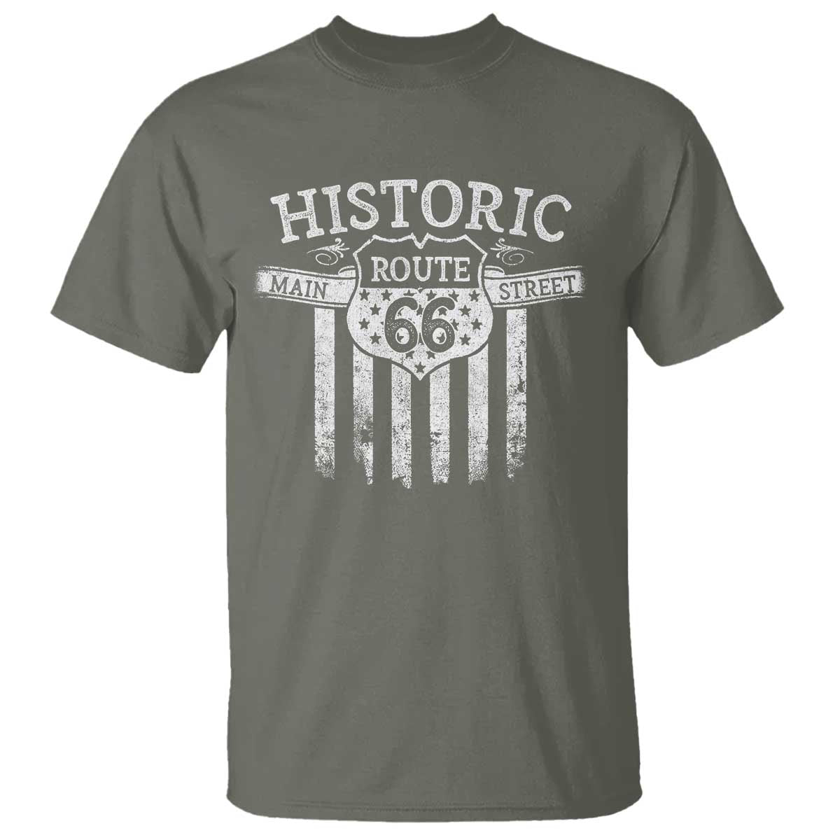 Historic Highway Mother Road 66 T Shirt Main Street Of America TS09 Military Green Print Your Wear