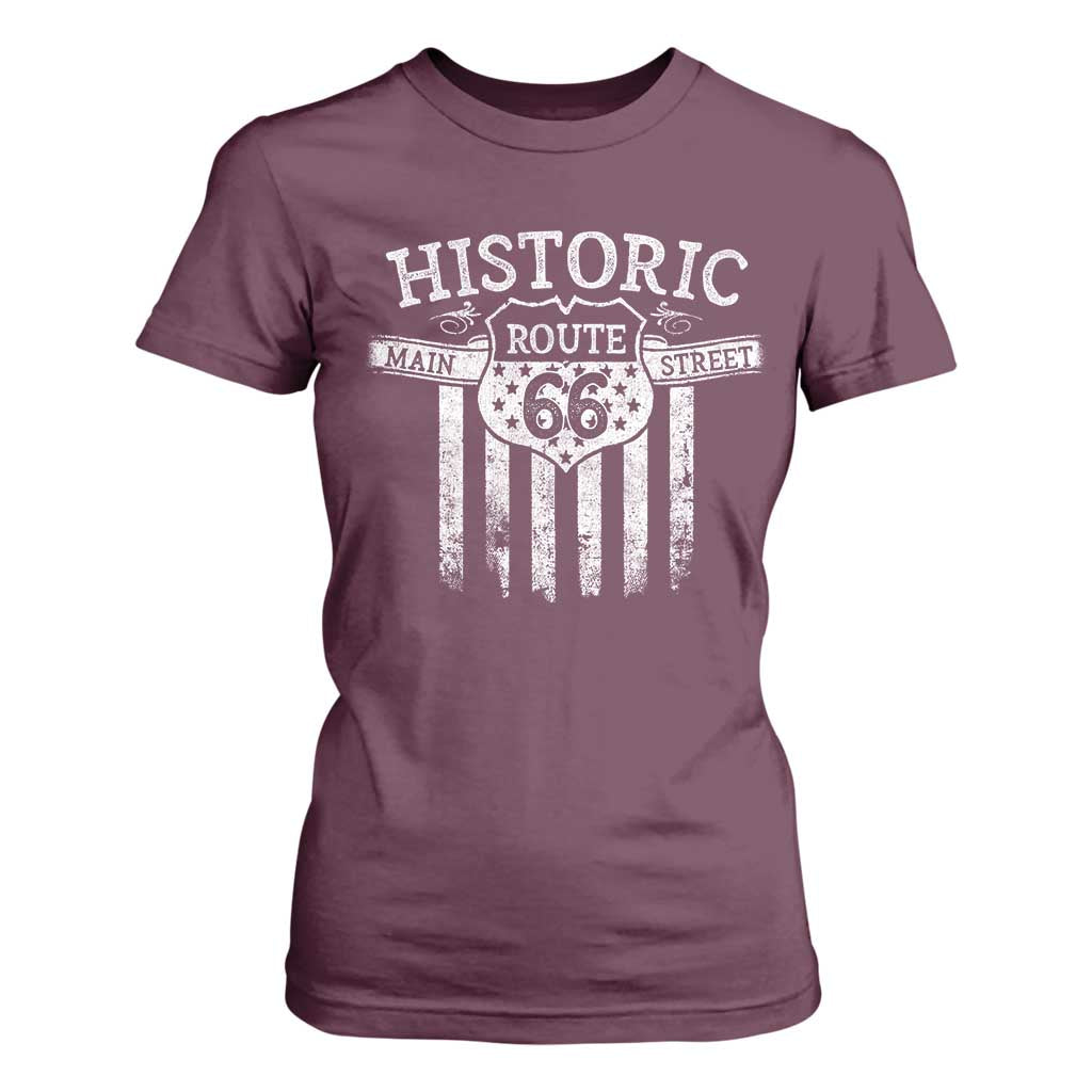 Historic Highway Mother Road 66 T Shirt For Women Main Street Of America TS09 Maroon Print Your Wear