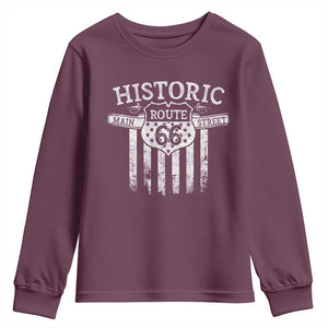 Historic Route 66 Highway Youth Sweatshirt Main Street Of America TS09 Maroon Print Your Wear