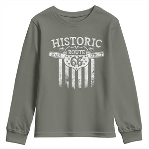 Historic Route 66 Highway Youth Sweatshirt Main Street Of America TS09 Military Green Print Your Wear