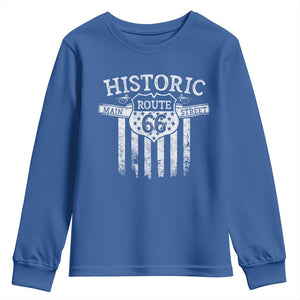 Historic Route 66 Highway Youth Sweatshirt Main Street Of America TS09 Royal Blue Print Your Wear