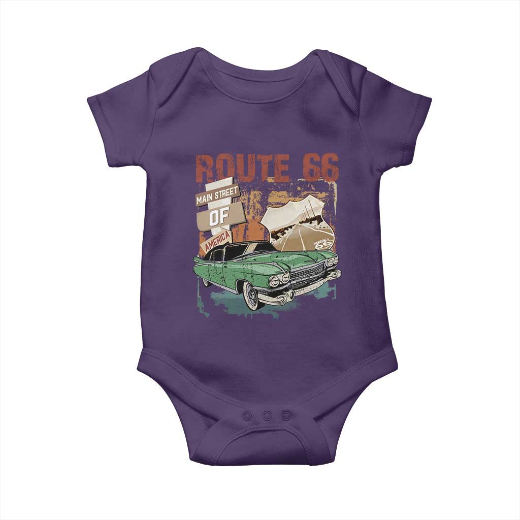 Historic Highway Mother Road 66 Baby Onesie Main Street Of America Vintage Car TS09 Purple Print Your Wear