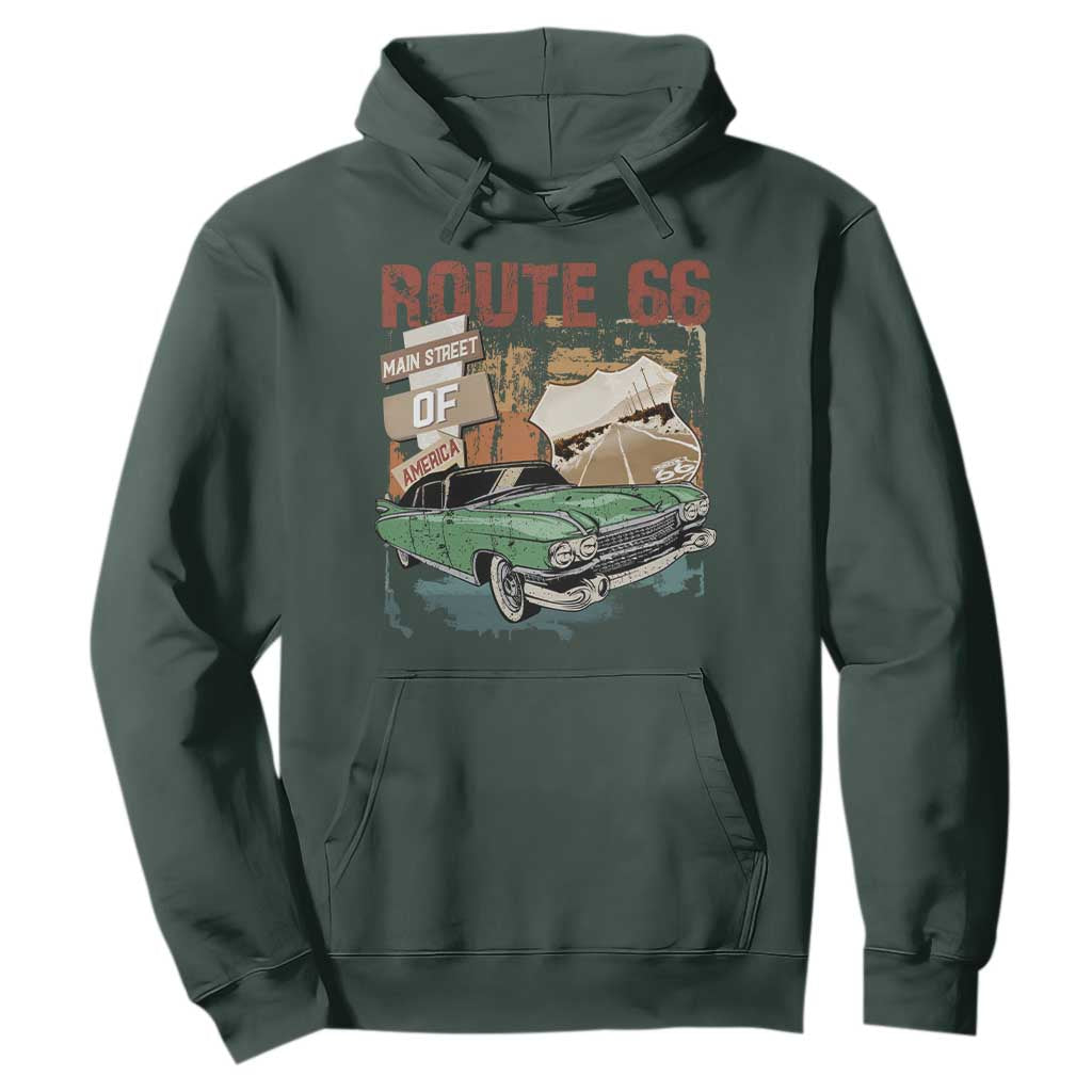 Historic Highway Mother Road 66 Hoodie Main Street Of America Vintage Car TS09 Dark Forest Green Print Your Wear