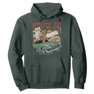 Historic Route 66 Highway Hoodie Main Street Of America Vintage Car TS09 Dark Forest Green Print Your Wear