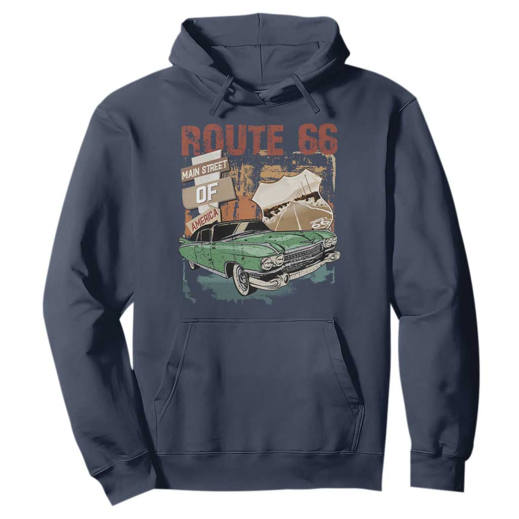 Historic Highway Mother Road 66 Hoodie Main Street Of America Vintage Car TS09 Navy Print Your Wear