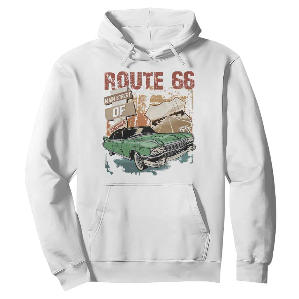 Historic Highway Mother Road 66 Hoodie Main Street Of America Vintage Car TS09 White Print Your Wear