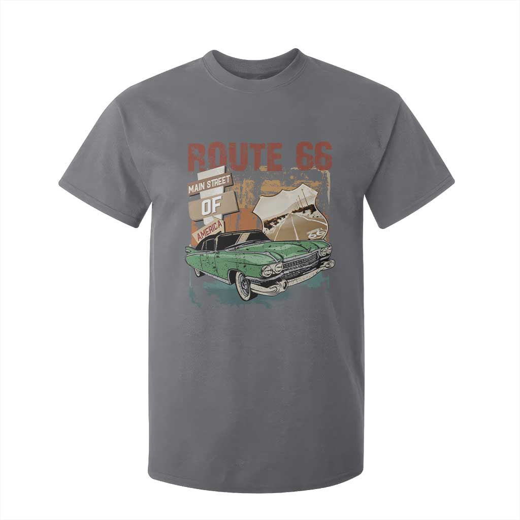 Historic Highway Mother Road 66 T Shirt For Kid Main Street Of America Vintage Car TS09 Charcoal Print Your Wear