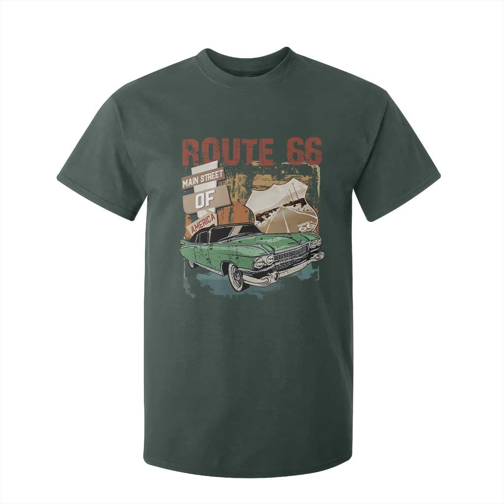 Historic Highway Mother Road 66 T Shirt For Kid Main Street Of America Vintage Car TS09 Dark Forest Green Print Your Wear