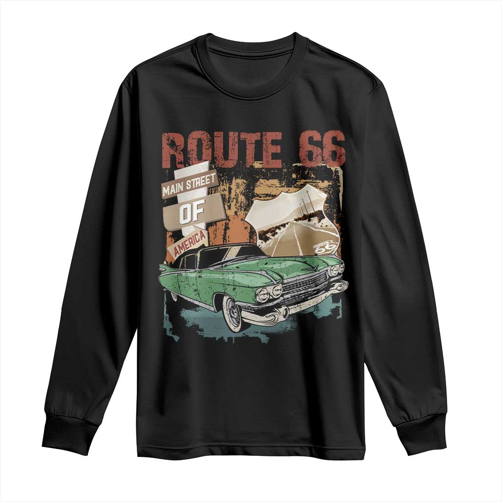 Historic Route 66 Highway Long Sleeve Shirt Main Street Of America Vintage Car TS09 Black Print Your Wear