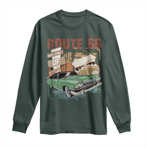 Historic Route 66 Highway Long Sleeve Shirt Main Street Of America Vintage Car TS09 Dark Forest Green Print Your Wear