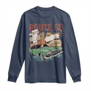 Historic Route 66 Highway Long Sleeve Shirt Main Street Of America Vintage Car TS09 Navy Print Your Wear
