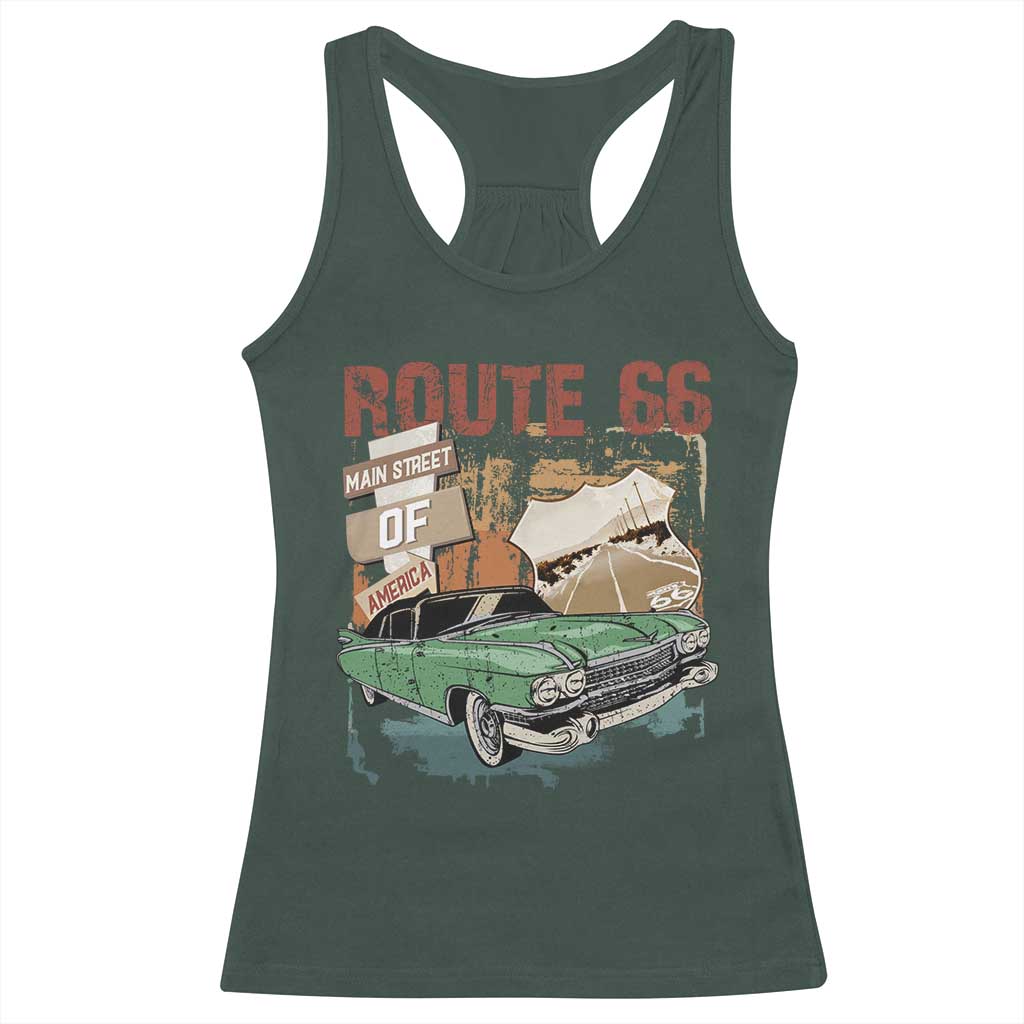 Historic Highway Mother Road 66 Racerback Tank Top Main Street Of America Vintage Car TS09 Dark Forest Green Print Your Wear