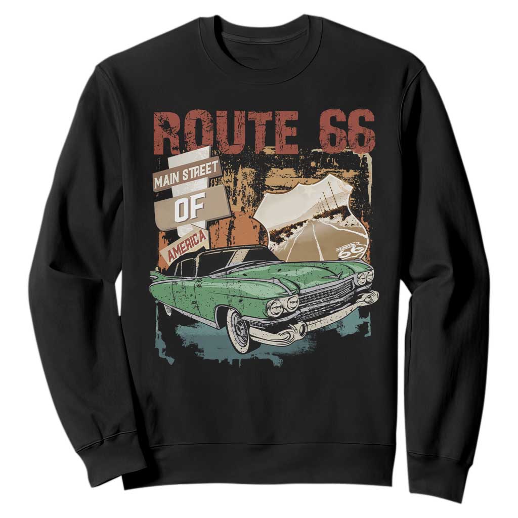 Historic Route 66 Highway Sweatshirt Main Street Of America Vintage Car TS09 Black Print Your Wear