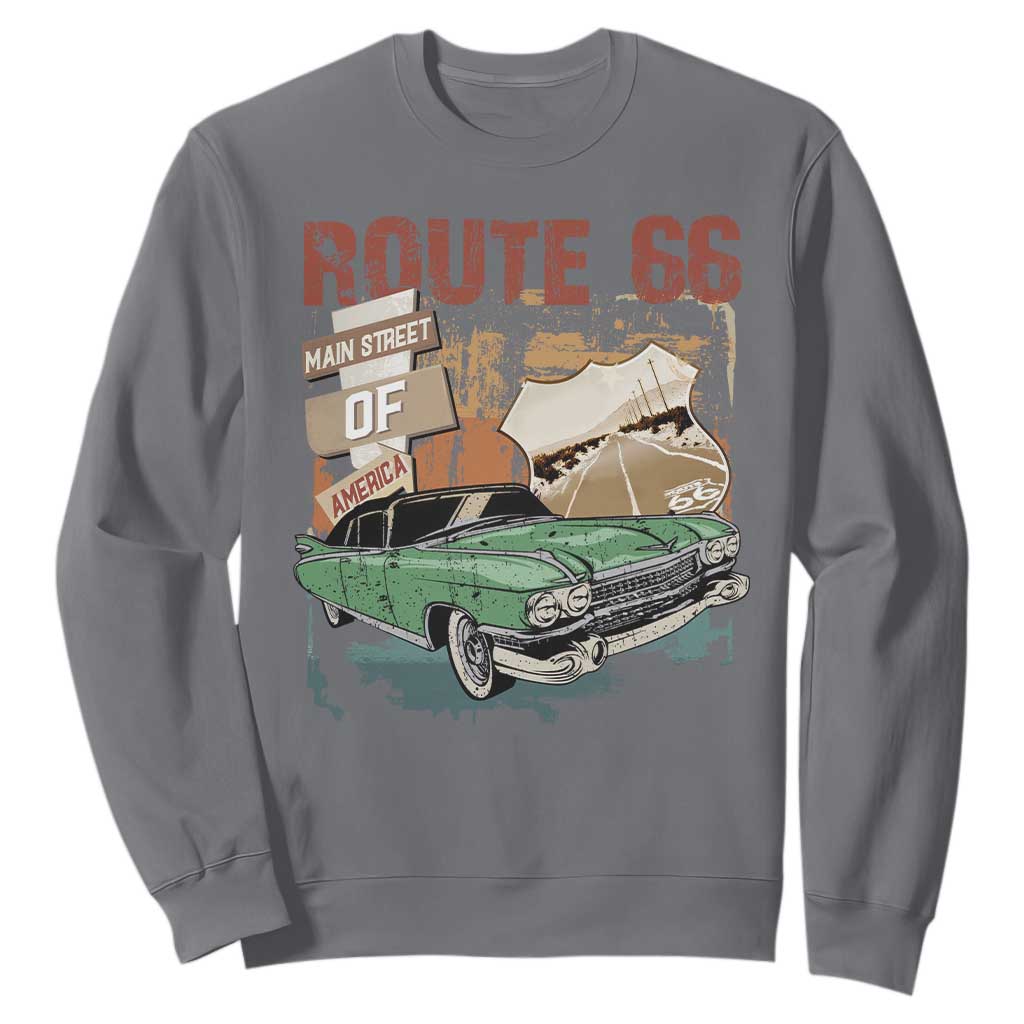 Historic Highway Mother Road 66 Sweatshirt Main Street Of America Vintage Car TS09 Charcoal Print Your Wear