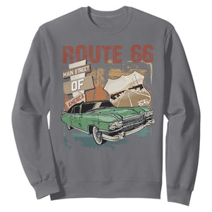 Historic Route 66 Highway Sweatshirt Main Street Of America Vintage Car TS09 Charcoal Print Your Wear
