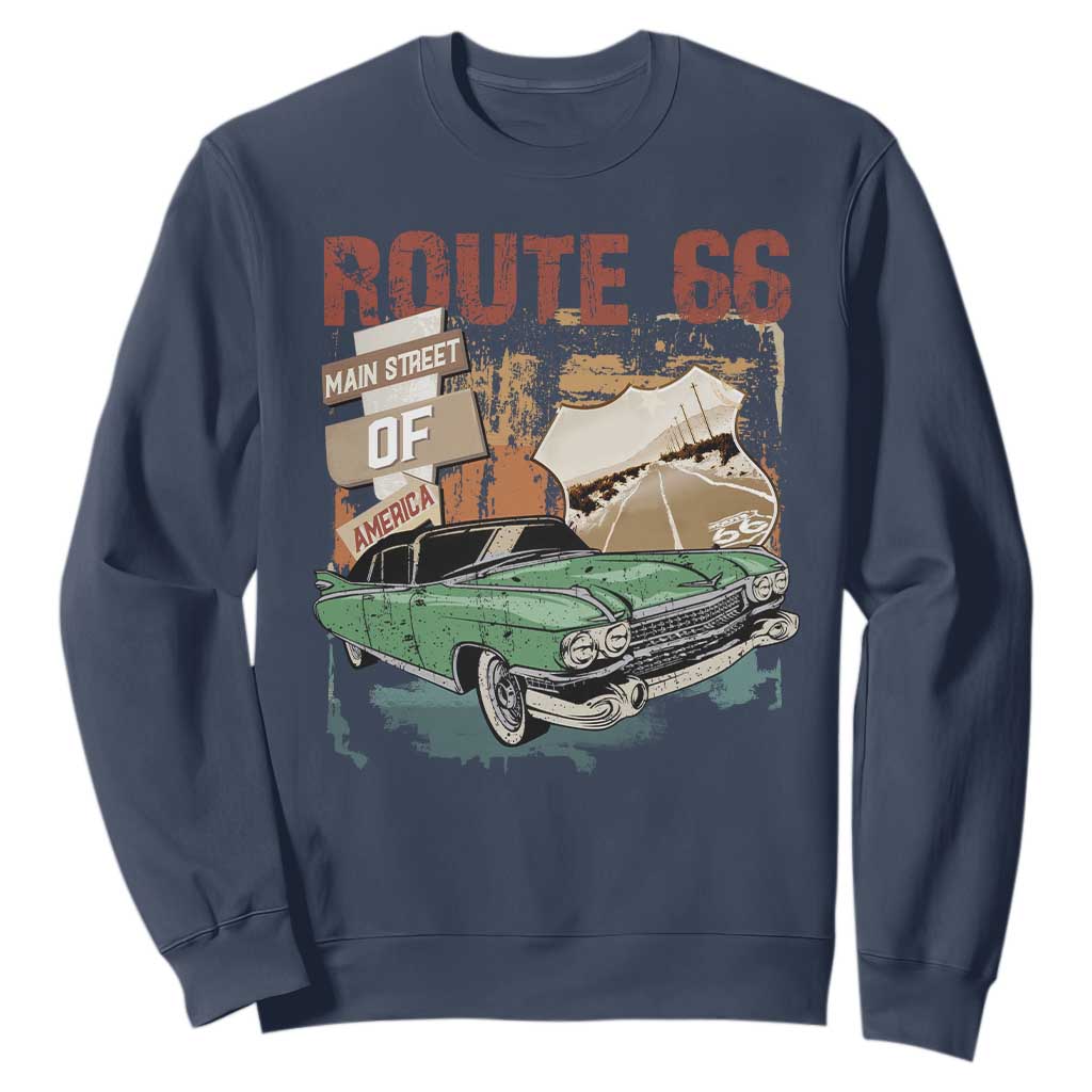 Historic Highway Mother Road 66 Sweatshirt Main Street Of America Vintage Car TS09 Navy Print Your Wear