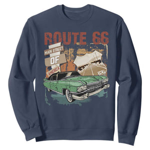 Historic Route 66 Highway Sweatshirt Main Street Of America Vintage Car TS09 Navy Print Your Wear