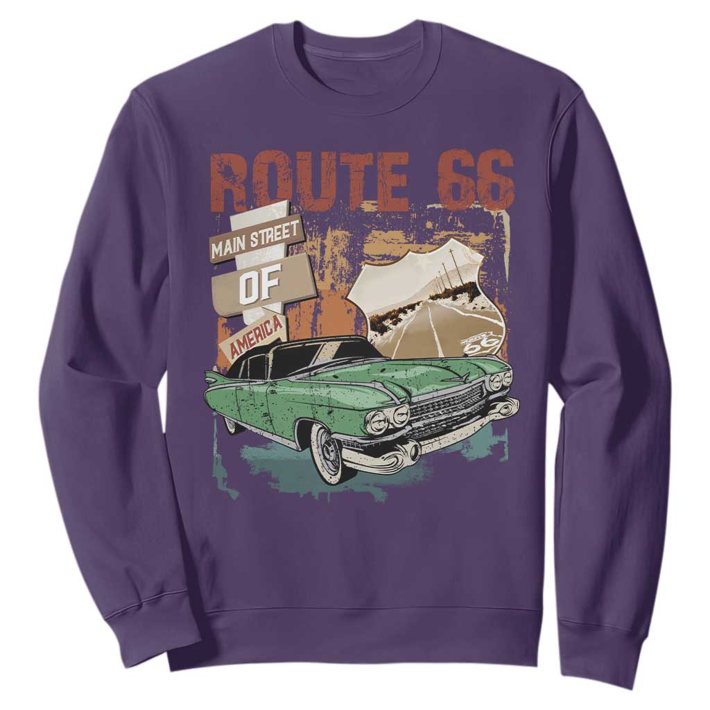 Historic Highway Mother Road 66 Sweatshirt Main Street Of America Vintage Car TS09 Purple Print Your Wear