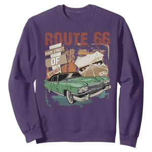 Historic Route 66 Highway Sweatshirt Main Street Of America Vintage Car TS09 Purple Print Your Wear