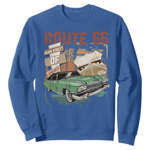 Historic Route 66 Highway Sweatshirt Main Street Of America Vintage Car TS09 Royal Blue Print Your Wear