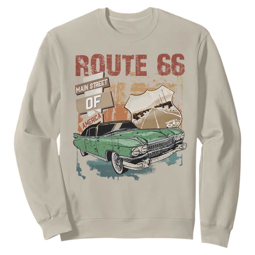 Historic Highway Mother Road 66 Sweatshirt Main Street Of America Vintage Car TS09 Sand Print Your Wear