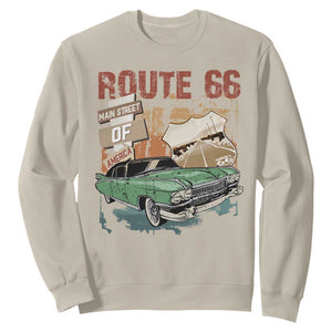 Historic Route 66 Highway Sweatshirt Main Street Of America Vintage Car TS09 Sand Print Your Wear