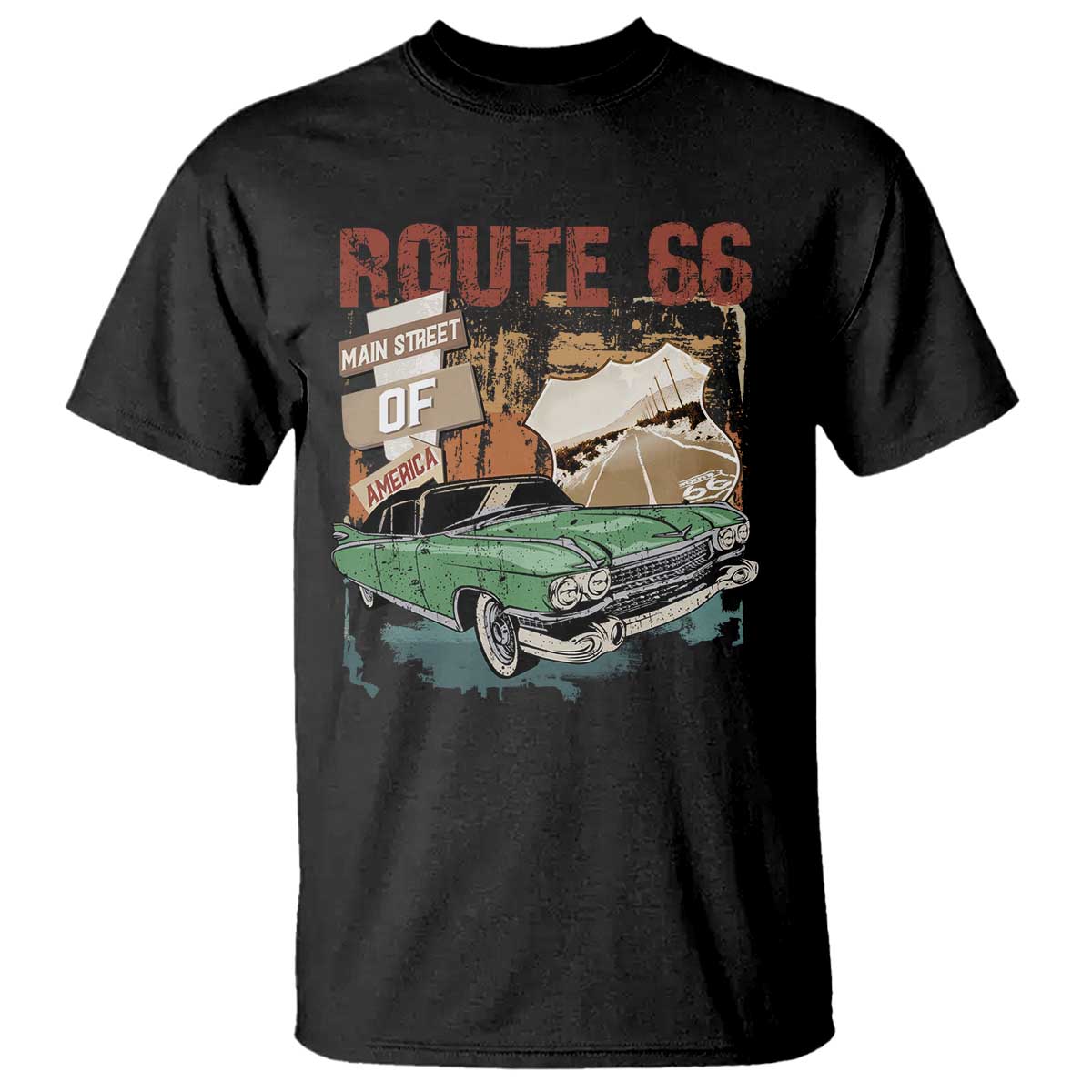 Historic Route 66 Highway T Shirt Main Street Of America Vintage Car TS09 Black Print Your Wear