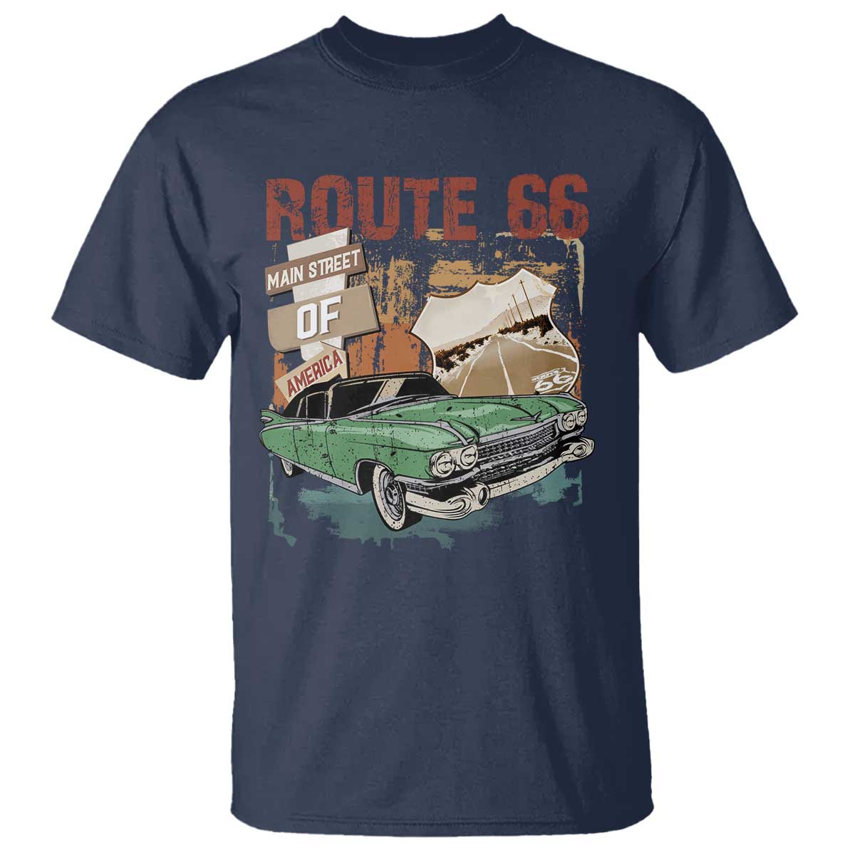 Historic Highway Mother Road 66 T Shirt Main Street Of America Vintage Car TS09 Navy Print Your Wear