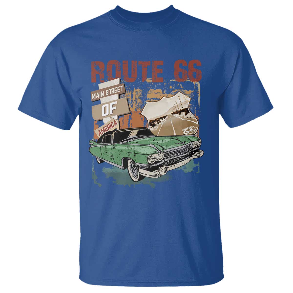Historic Highway Mother Road 66 T Shirt Main Street Of America Vintage Car TS09 Royal Blue Print Your Wear