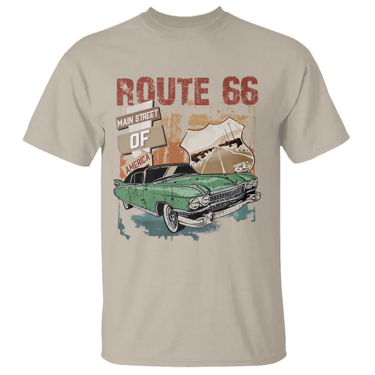 Historic Highway Mother Road 66 T Shirt Main Street Of America Vintage Car TS09 Sand Print Your Wear