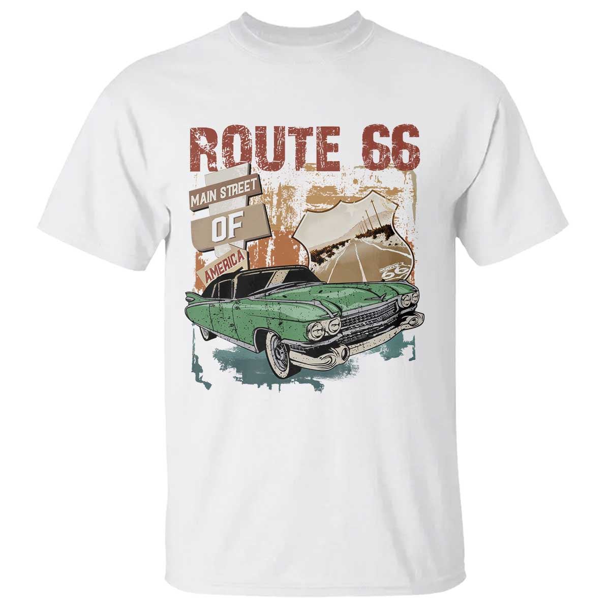 Historic Highway Mother Road 66 T Shirt Main Street Of America Vintage Car TS09 White Print Your Wear