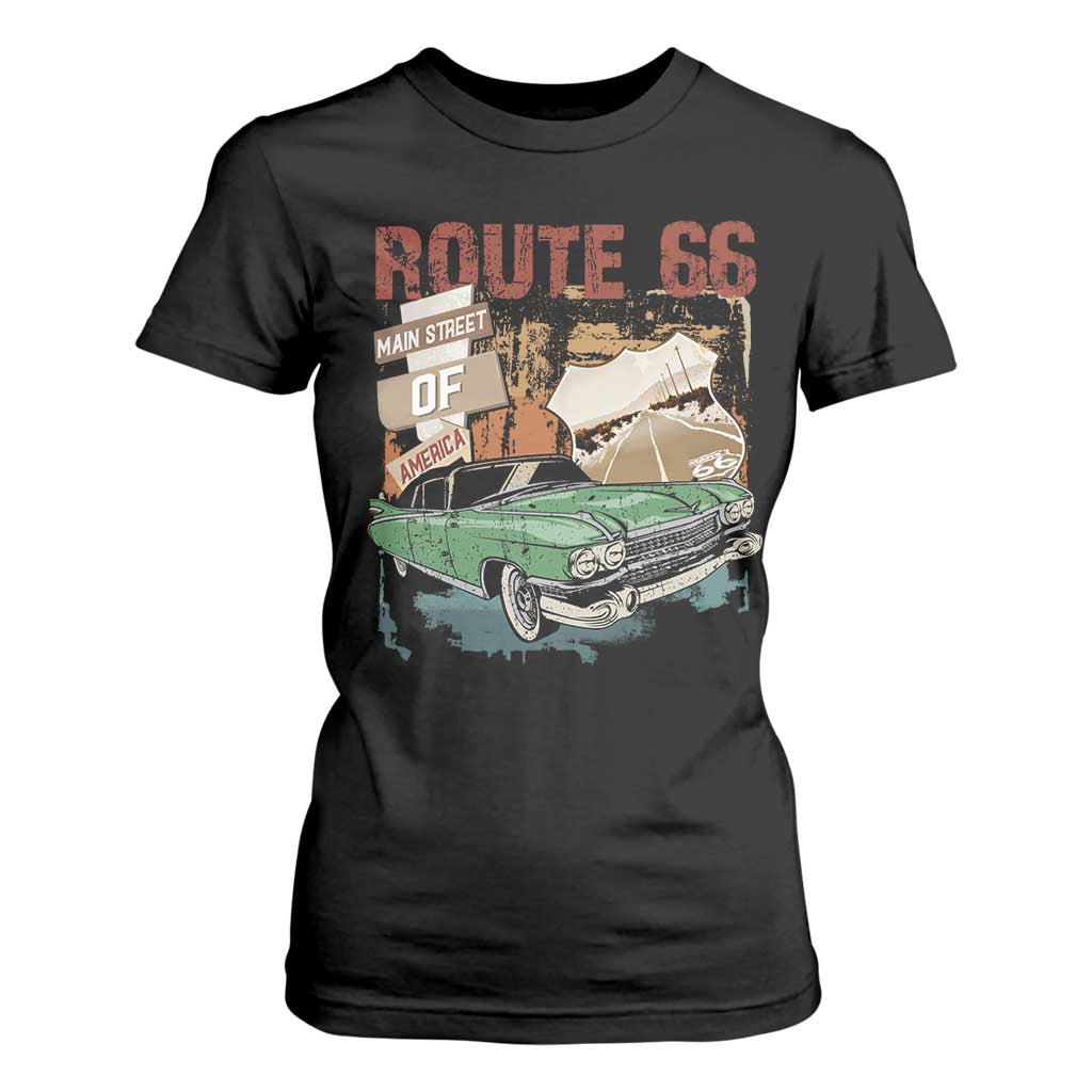 Historic Route 66 Highway T Shirt For Women Main Street Of America Vintage Car TS09 Black Print Your Wear