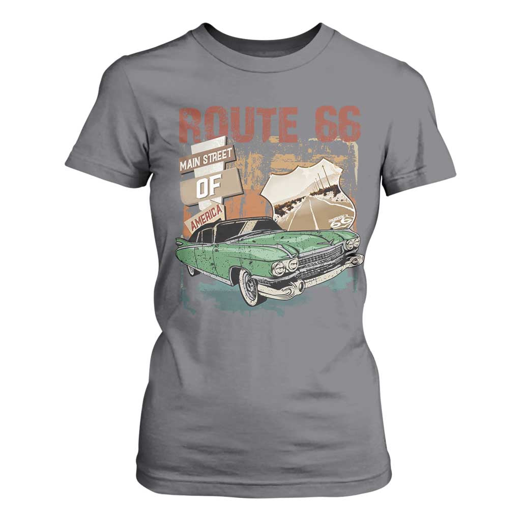 Historic Highway Mother Road 66 T Shirt For Women Main Street Of America Vintage Car TS09 Charcoal Print Your Wear