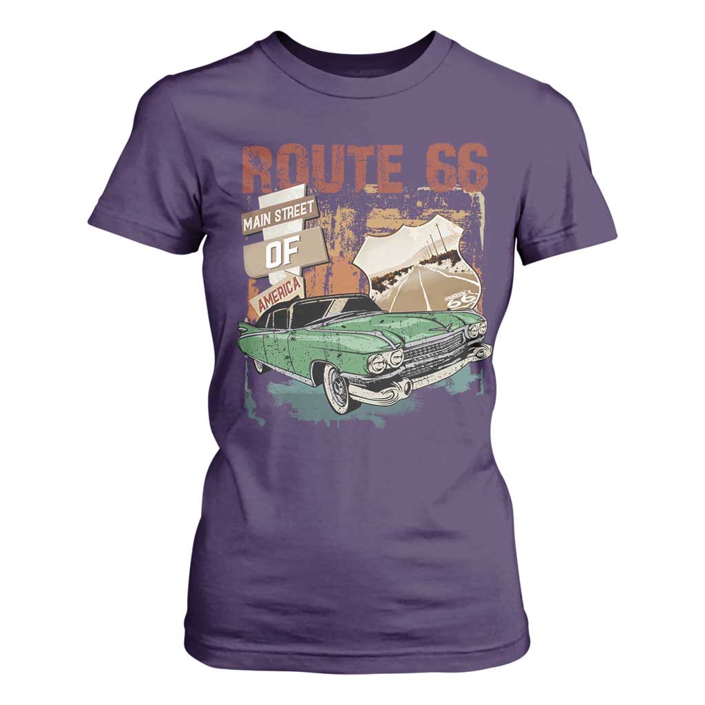 Historic Highway Mother Road 66 T Shirt For Women Main Street Of America Vintage Car TS09 Purple Print Your Wear