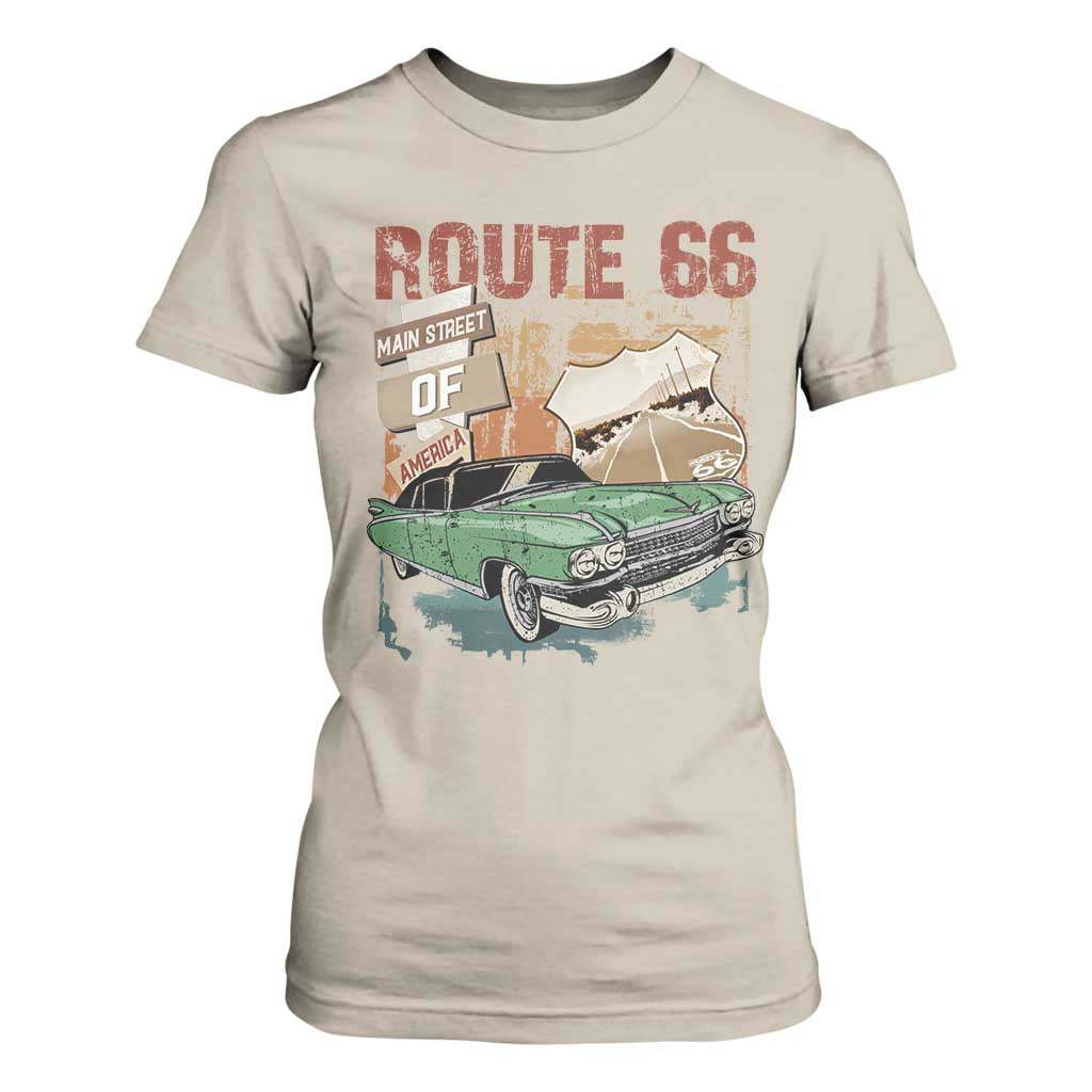 Historic Highway Mother Road 66 T Shirt For Women Main Street Of America Vintage Car TS09 Sand Print Your Wear