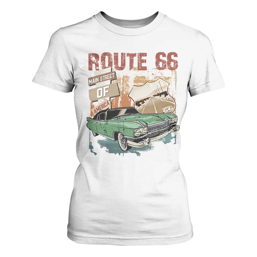 Historic Highway Mother Road 66 T Shirt For Women Main Street Of America Vintage Car TS09 White Print Your Wear