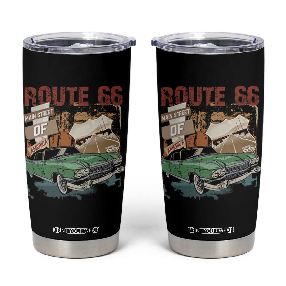 Historic Route 66 Highway Tumbler Cup Main Street Of America Vintage Car TS09 Black Print Your Wear