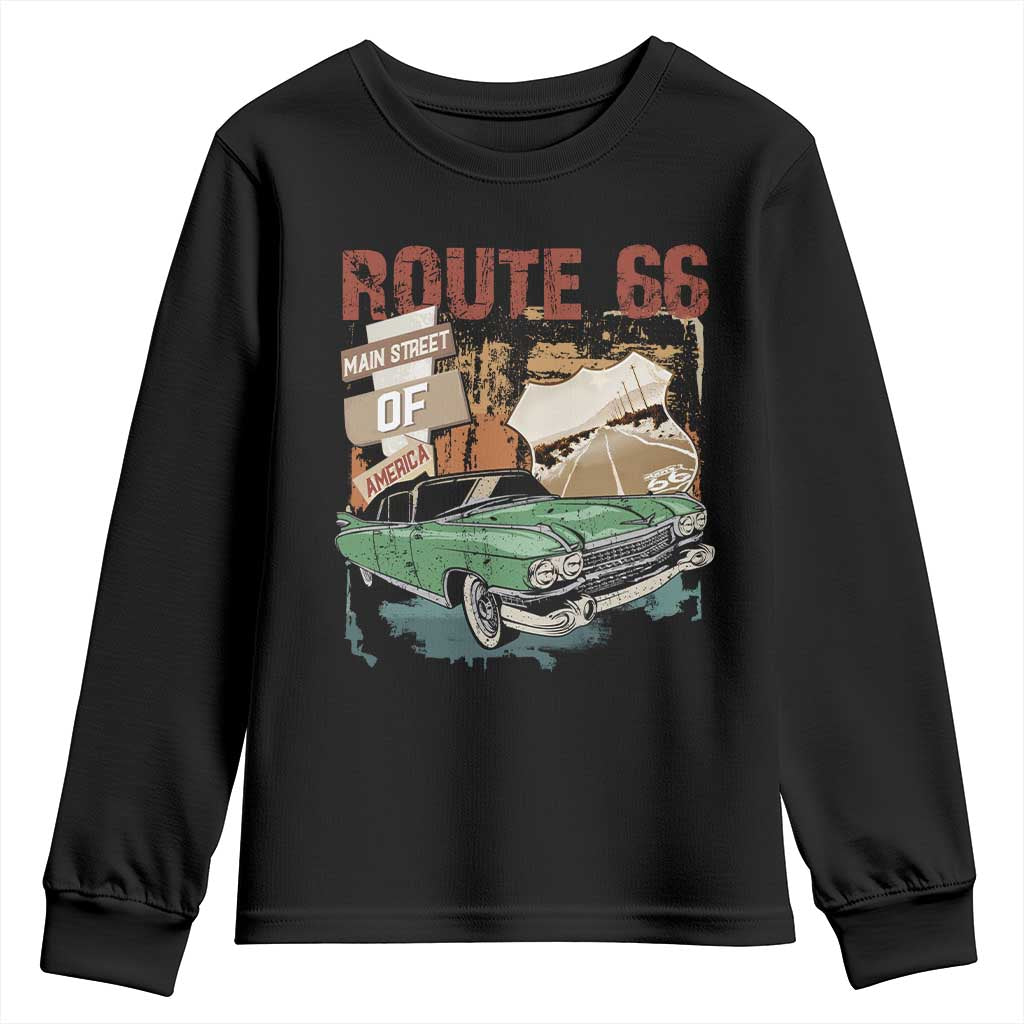 Historic Route 66 Highway Youth Sweatshirt Main Street Of America Vintage Car TS09 Black Print Your Wear
