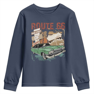 Historic Route 66 Highway Youth Sweatshirt Main Street Of America Vintage Car TS09 Navy Print Your Wear