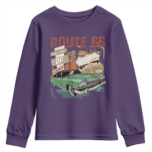 Historic Route 66 Highway Youth Sweatshirt Main Street Of America Vintage Car TS09 Purple Print Your Wear