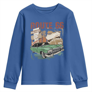 Historic Route 66 Highway Youth Sweatshirt Main Street Of America Vintage Car TS09 Royal Blue Print Your Wear