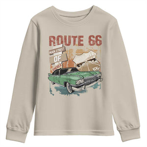 Historic Route 66 Highway Youth Sweatshirt Main Street Of America Vintage Car TS09 Sand Print Your Wear